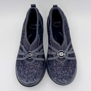 Bzees Rosie Womens 7.5M Grey Floral Slip On Comfort Loafers Washable Shoes